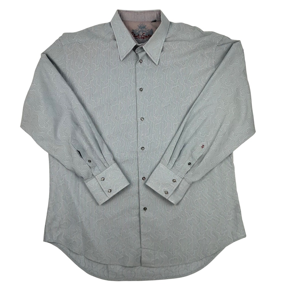 Robert Graham Mens Blue‎ Pinstripe Jacquard Long Sleeve Button Down Shirt Large